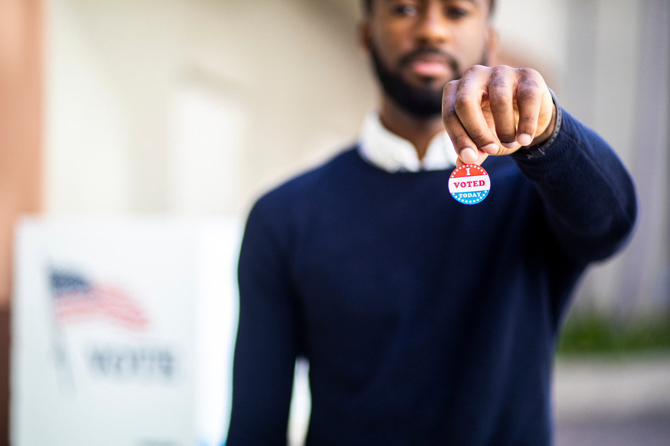 Young Black Man with I voted Sticker